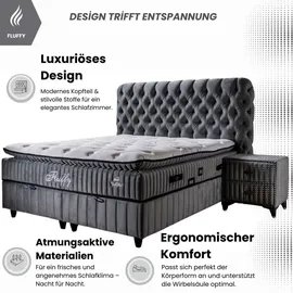 pointhome Bss Bedding Boxspringbett Set 140x200 cm, Fluffy, H3, Orthopädische Matratze, 7 Zonen Allergenfrei und Atmungsaktiv, Matratze mit Topper - Grau