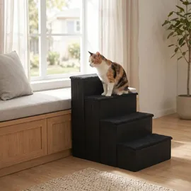 Relaxdays Faltbare Hundetreppe mit Stauraum Schwarz L