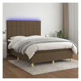 vidaXL Boxspringbett mit Matratze & LED Dunkelbraun 140x200 cm Stoff