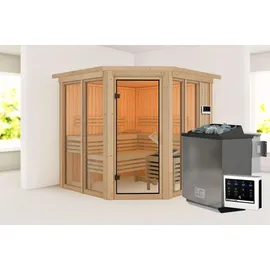 Karibu Airi Superior mit Eckeinstieg 68 mm inkl. Dachkranz 9 kW Bio-Kombiofen