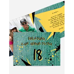 Einladungen Geburtstag selbst gestalten mit Spruch und Fotos im Onlinedesigner bei Meine-Kartenmanufaktur.de