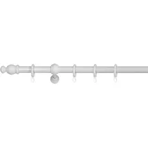 ONDECO Gardinenstange Holz 28mm 1-lauf Komplettgarnitur Vorhangstange weiss, 200 cm