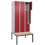 C+P Z-Spind Classic PLUS, Bank, 6 Fächer, 2120x900x815mm, 7035/3003 Verschluss Zylinderschloss Sitzbanktyp untergebaut Material Sitzfläche Buche-Hartholz