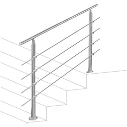 Randaco Treppengeländer Edelstahl Handlauf 80-180cm Geländer 0-5 Querstab Bausatz Aufmontage, 80 cm Länge, mit 4 Pfosten, für Brüstung Balkon Garten 80 cm