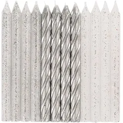 24 Geburtstagskerzen silber Mix