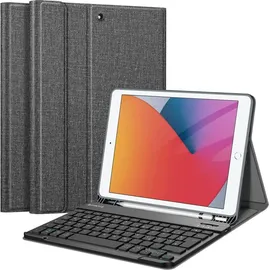 Fintie Tastatur Hülle für iPad 10.2 Zoll (9/8/ 7 Generation - 2021/2020/2019), Schutzhülle mit TPU Rückschale, Pencil Halter und magnetisch Abnehmbarer Tastatur mit QWERTZ Layout, Dunkelgrau