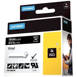 Dymo Rhino Coloured Vinyl - Vinyl - permanenter Klebstoff - Weiß auf Schwarz - R