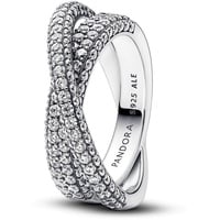 PANDORA Timeless Pavé Gekreuzter Doppelband-Ring aus Sterling Silber mit Cubic Zirkoniastein verziert, Größe: 58, 193022C01-58