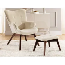 s-style möbel Lounge-Sessel Lenari Cord 71 x 96 x 86 cm Beige mit Hocker