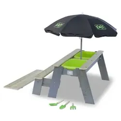 EXIT Aksent Sand,- Wasser- und Picknicktisch (1 Bank) mit Sonnenschirm und Gartenwerkzeugen