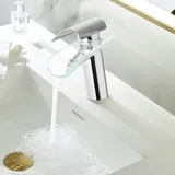 Glas Wasserfall Armatur Modern Einhebelmisch Waschbecken Wasserhahn Badarmatur Küchenarmatur Chrom (Silber) für Küchen Badezimmer