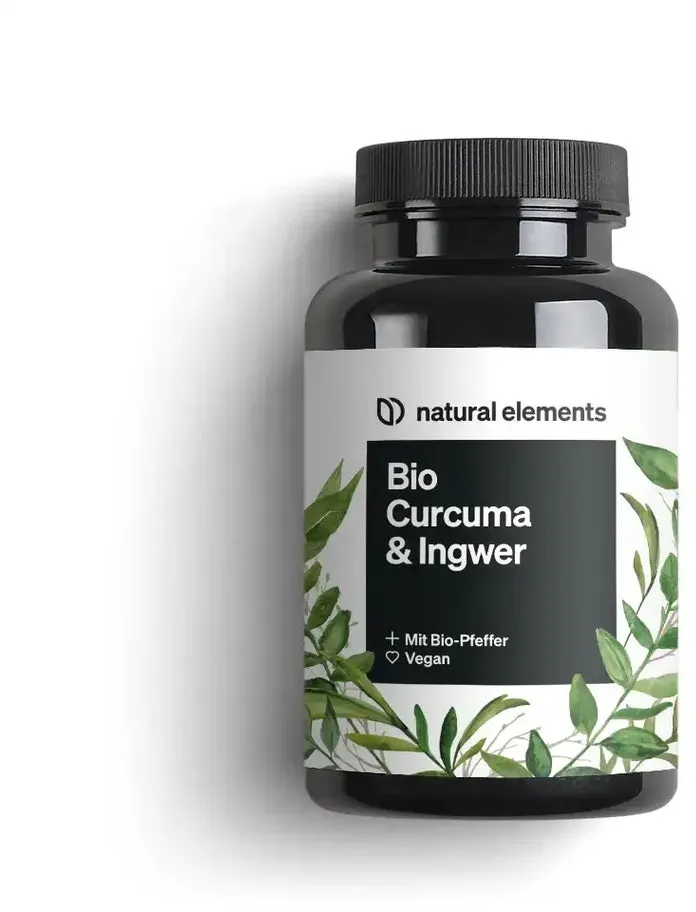 natural elements Bio Curcuma & Ingwer – 180 Kapseln – Bio Kurkuma, Bio Ingwer & Bio Pfeffer – mit Curcumin & Piperin – hochdosiert – in Deutschland produziert & laborgeprüft Vegan 180 St