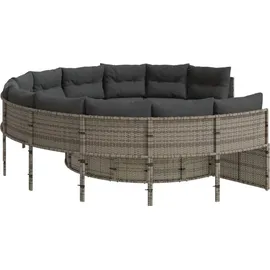 vidaXL Gartensofa mit Tisch und Kissen Rund Grau Poly Rattan