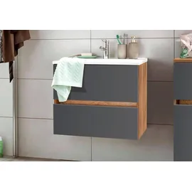 WELLTIME Waschbeckenunterschrank WELLTIME "Lucca", grau (eichefarben, eichefarben, grau), B:60cm H:56cm T:47cm, Schränke, Waschbeckenunterschrank, Badmöbel, Waschtisch inkl. Waschbecken, Breite 60 cm