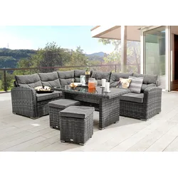 Gartenlounge-Set DESTINY "SANTA PONSA", grau (mix grau), B:206cm H:80cm, Obermaterial: 100% Polyester. Füllung: 50% Polyester, 50% Polyurethan, Sitzmöbel-Sets, Aluminium, Polyrattan, Topseller