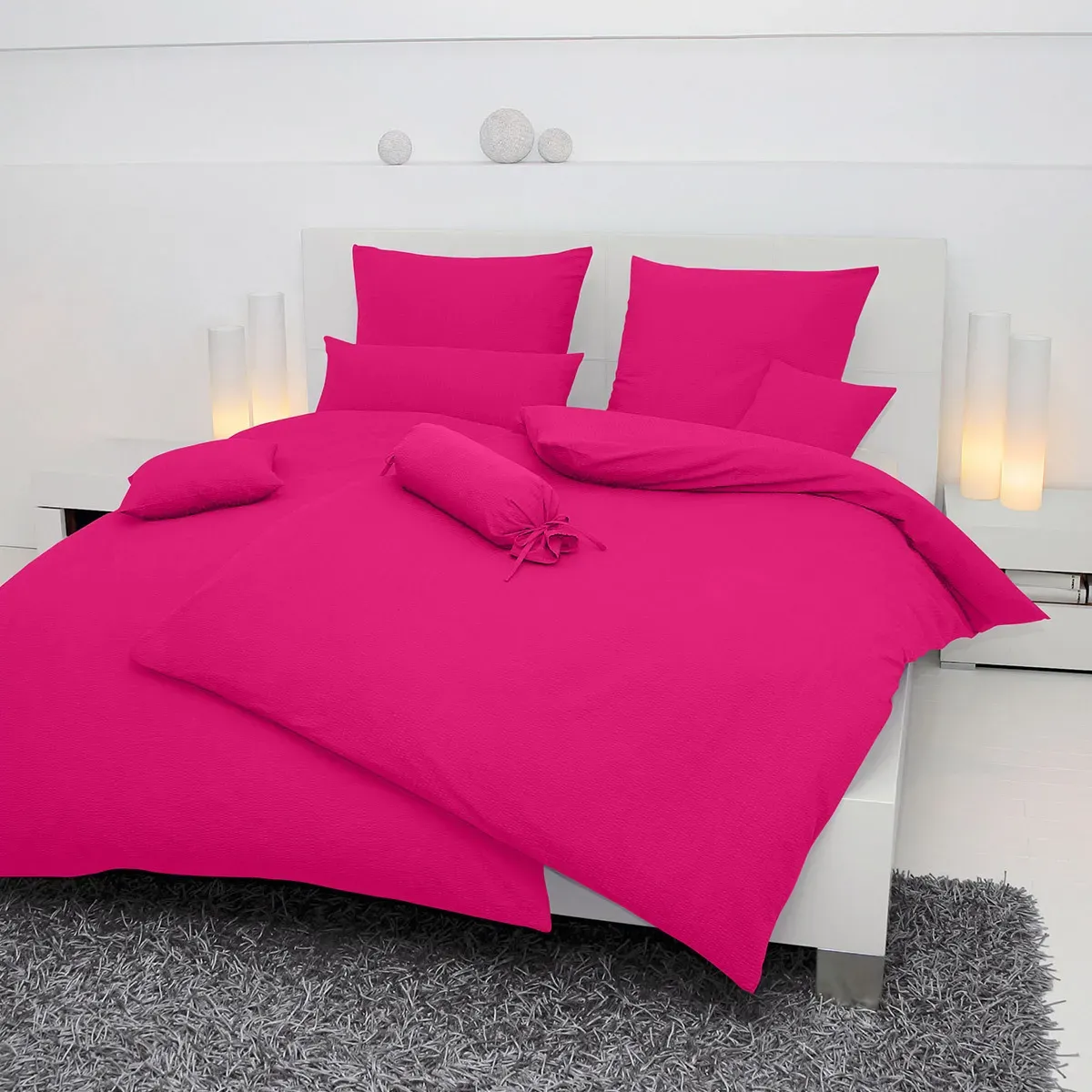 Janine Mako-Soft-Seersucker Bettwäsche Piano Kopfkissenbezug einzeln 80x80 cm | fuchsia - pink