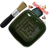 ANCKERAMIC® Ceramico Reibeteller & Backpinsel mit Naturborsten, Set aus Keramik für Knoblauch, Ingwer, Muskat, Handmade (Grün/Schwarz)