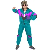 Foxxeo 80er Jahre Trainingsanzug Premium Kostüm für Herren - petrol lila schwarz, Größe:XXL