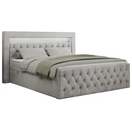 MKS Meble Boxspringbett 140x200 mit Led, Polsterbett 140x200 mit LED Kopfteil - Multipocket-Matratze H4 - Doppelbett mit Bettkasten Stauraumbet - GOLD-9 - 14... - Hellgrau