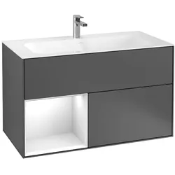 Villeroy & Boch Finion Waschtischunterschrank mit zwei Auszügen und Regal | Breite 996##ohne LED-Wandbeleuchtung Regal links Wal .. F030GFGN