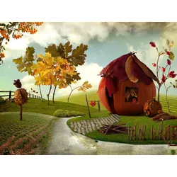 Fototapete PAPERMOON "Fantasie Kürbishaus", bunt, B:3,50m L:2,60m, Vlies, Tapeten