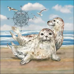 Ambiente 20 Servietten Papier 33x33cm 3-lag  hochwertige Einweg Papierservietten Maritim Servietten Robben Strand Sommerparty Meeresdeko Geburtstag Küstenflair