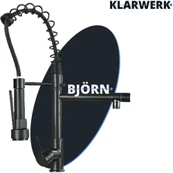 Björn | Gastronomie Schwarz matt Küchenarmatur| Zwei Brausen | Edelstahl Professional Wasserhahn Küche| Doppelspülbecken Restaurant