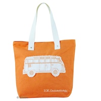 BRISA VW Collection - Volkswagen Wiederverwendbare Canvas-Einkaufs-Tüte-Strand-Tasche mit T1 Bulli Bus Motive (Silhouette/Orange)