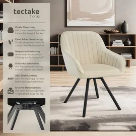 Tectake Armlehnstuhl Snug gepolstert, in Samtoptik, 360° drehbar, schlanke Stahlbeine, 58 x 58 x 82 cm