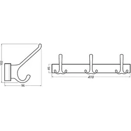 Hermeta Huthakenleiste 0822-0823 3 Hak.A.96mm LM silberf.elox.H.102mm HERMETA