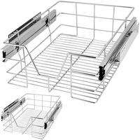 CASARIA® Teleskopschublade 2er Set Verchromt 25kg Belastbar Korbauszug Komplett Ausziehbar Haushalt Küchenschublade Schrankauszug Ordnungssystem 40cm