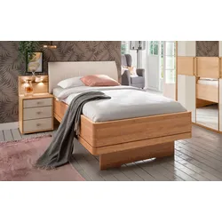Bett WIEMANN "Kiruna, Made in Germany, formschön und stilvoll", braun (eiche, nachbildung, champagner), B:129cm L:216cm, Betten, in Komforthöhe mit 4-facher Liegehöhenverstellung