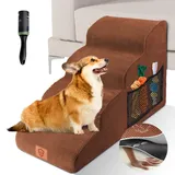 Zvonema Hundetreppe, Wasserdicht Hundetreppe für Kleine Hunde, Hundetreppe 50cm Hoch, Hundetreppe 4 Stufen, Hundetreppe Bett, Waschbar Haustiertreppe Hunderampe aus Schaumstoff (72x40x52CM)