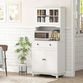 Homcom Küchenbuffet Hochschrank mit Mikrowellenregal 74,5 x 40 x 172 Weiß