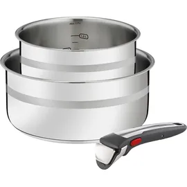 Tefal Ingenio G6, - 26.4x16.8x24.6 cm, abnehmbarer Griff, 2 Edelstahl-Töpfe, Induktion, ofenfest, platzsparend, Messmarken, L977S344