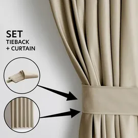 AmeliaHome Restilo Set Vorhang H 245 x B 140 cm mit Raffhalter 54 x 10 cm Velvet Optik Beige 1 St. Kräuselband Wellenband Samt Halbverdunkelungsvorhang Fensterdekoration Dekoschal Dekorvorhang