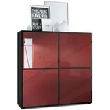 Vladon Highboard 104 x 105,5 x 35,5 cm Schwarz matt / Bordeaux Hochglanz rot