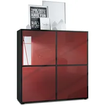 Vladon Highboard 104 x 105,5 x 35,5 cm Schwarz matt / Bordeaux Hochglanz rot