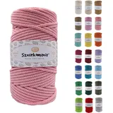 Sznurkomania, Geflochtene Baumwollkordel 5mm 100m, 46 Farben, Häkelkordel, Makramee Kordel, Makramee Garn, Premium Garn, Makramee Seil, (Puderrosa)