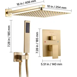 Vevor Duscharmatur Regenduschsystem fürs Badezimmer Duschsystem mit 254 mm quadratischen Regenduschkopf & Handbrause, wandmontierte Badezimmerarma...