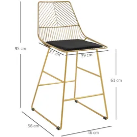 Homcom 2er-Set Barhocker, Bistrohocker mit Fußstütze, Kissen, Gold, 46 x 56 x 95 cm