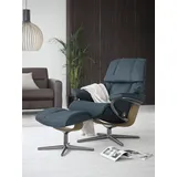 Stressless Stressless® »Reno«, (Set, Relaxsessel mit Hocker), mit Hocker, mit Cross Base, Größe S, M & L, Holzakzent Eiche, blau