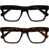 OPULIZE ERA Blaulichtfilter Lesebrille für Damen Herren - Entspiegelt & blendfrei - 2er-Pack UV400-Schutz - Großer rechteckiger Rahmen - Computerbrillen Gaming - Schwarz Braun - +1,00