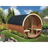Finn Art Blockhaus Fasssauna Jori 5, Schindeln rot, Outdoor Gartensauna, ohne Ofen mit Vorraum, Bausatz rot