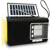 Kleines Radio mit Solarpanel & 1200mAh Akku, AM/FM/SW1-6 Empfänger mit 8W-Lautsprecher/TWS/USB/TF/Taschenlampe, Suitcase Kofferradio mit Bluetooth für Camping, Notfälle und Outdoor (Schwarz)