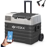 VESKA Elektrische Kühlbox Kompressor Gefriertruhe mobiler Kühlschrank, Kühltruhe, Gefrierbox, 12V/24V, 230V, für Auto, Lkw, Boot, Wohnwagen, Camping grau