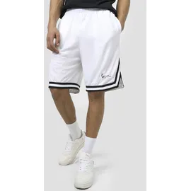 Karl Kani Stoffhose KARL KANI "Karl Kani Herren Signature Mesh Shorts", Herren, Gr. XXL, US-Größen, weiß (weiß, schwarz), 100% Polyester, loose fit, Hosen Stoffhose