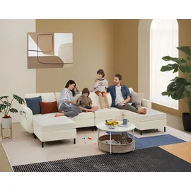 VASAGLE Modulares Sofa, U-förmiger Couch, 7-Sitzer, Schlafsofa mit Fußmodulen, tiefe Sitze - Weiß
