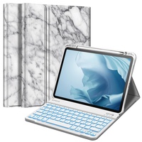 Fintie Tastatur Hülle für iPad Pro 11 Zoll 2022 / iPad Pro 11 2021/2020/ 2018 - Soft TPU Rückseite Gehäuse mit stifthalter, Abnehmbarer QWERTZ Tastatur mit Hintergrundbeleuchtung, Marmor weiß