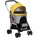 PawHut Hundewagen, 2 in 1 Hundetrolley, faltbarer Hundebuggy mit Kissen, Katzenwagen für kleine Hunde, Katzen, Katzenbuggy mit 4 Rädern, Netzfenster, Oxfordstoff, Gelb